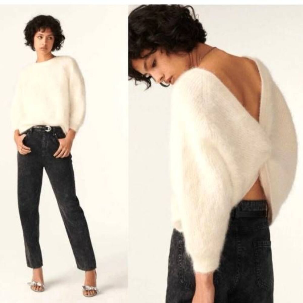 ba&sh Cream Open-Back Fuzzy Crewneck Sweater